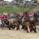 Pferde ziehen Kutsche bei einer Show der Westernstadt